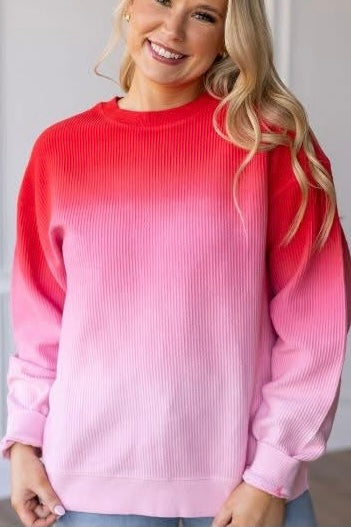 Red to Pink Ombre Corded Sweatshirt