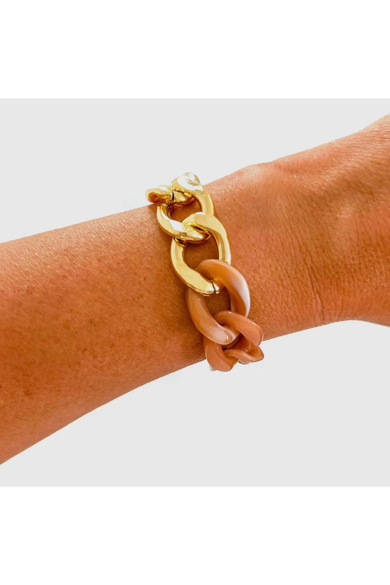 Gold Burnt Peach Marble Chunky Acrylic Chain Link Bracelet