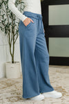 Lounge Line Wide Leg Sweats in Dusty Blue