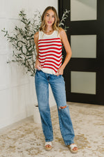 PREORDER: Textured Knit Tank in Red and White Stripe