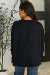 Wander & Rest Cable Ribbed Knit Drop Shoulder Top in Black