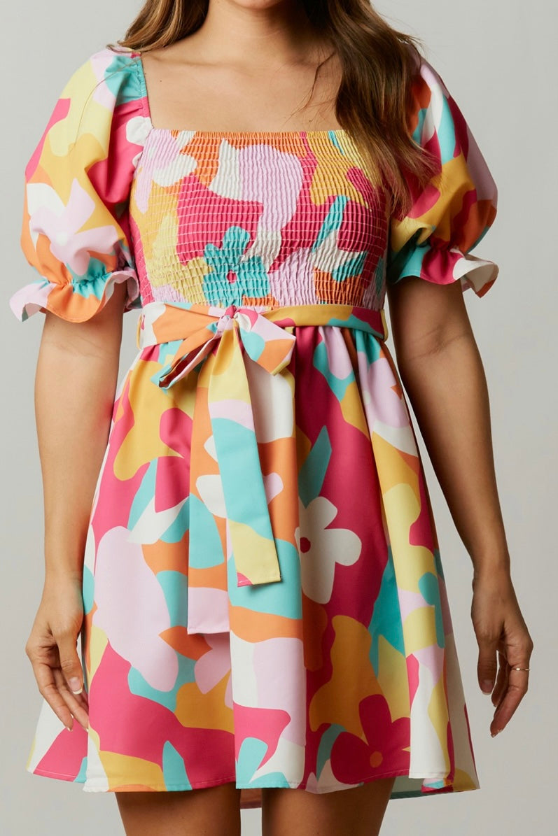 Bold Abstract Floral Mini Dress