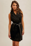 Caught Your Eye Suede Belted Vest Dress