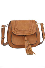 Faux Leather Tassel Crossbody Bag in Tan