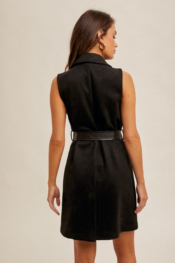 Caught Your Eye Suede Belted Vest Dress