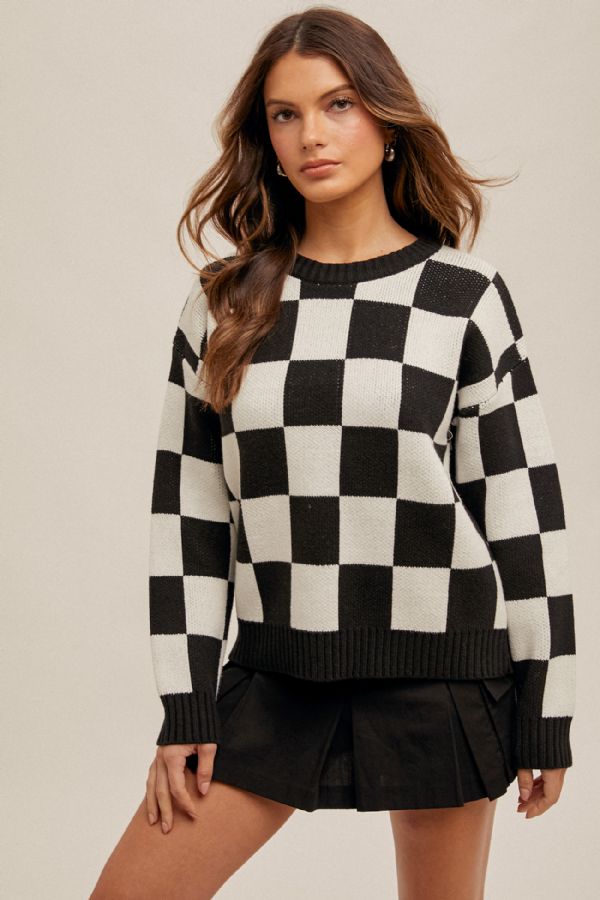 Fast Lane Checkered Crew Neck Sweater