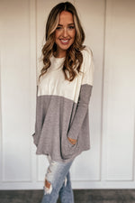 Cream and Heather Gray Oversized Pocketed Sweater