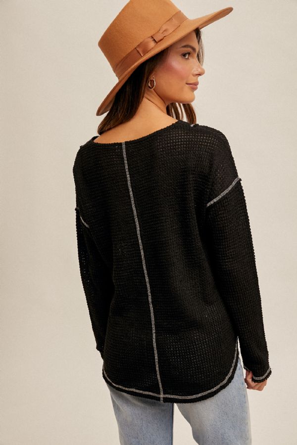 Breezy Day Waffle Top in Black