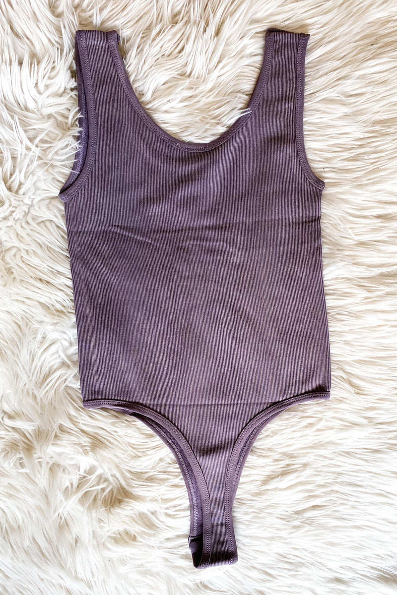 Ribbed Racerback Bodysuit in Washed Lilac