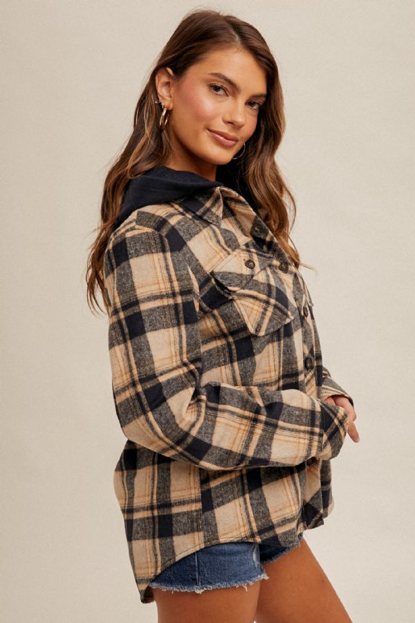 Twofer Button Down Navy Plaid Shacket