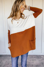 Cream and Pumpkin Oversized Pocketed Sweater