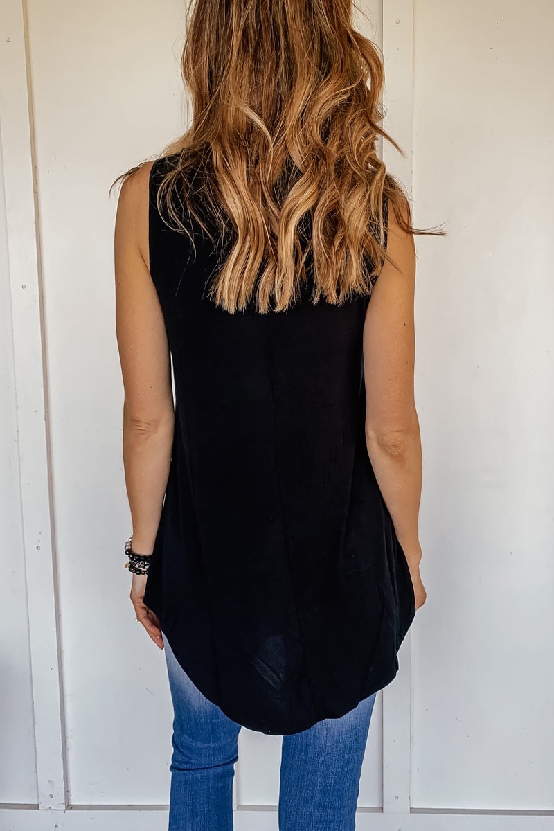 Relaxed and Luxe Sleeveless Top in Black