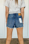 High Rise Shorts With Fray Hem And Distressing
