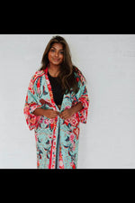 The Tie Front Boho Chic Teal Floral Kimono