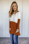 Cream and Pumpkin Oversized Pocketed Sweater
