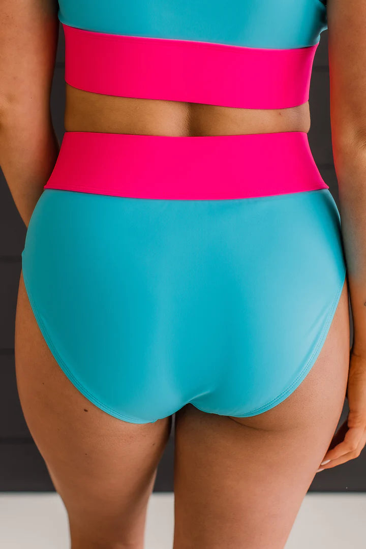 Ray Of Sunshine Swim Bottoms- Bright Blue with Pink
