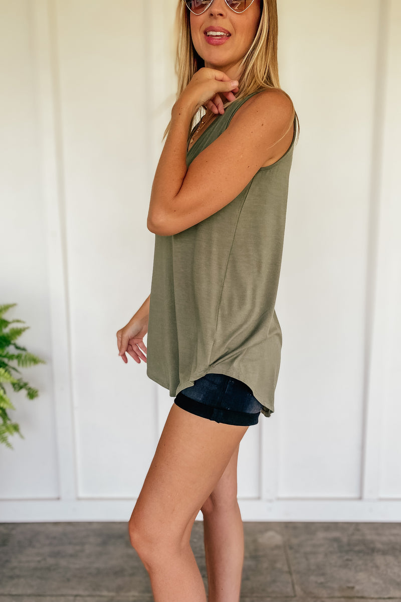 Relaxed and Luxe Sleeveless Top in Light Olive