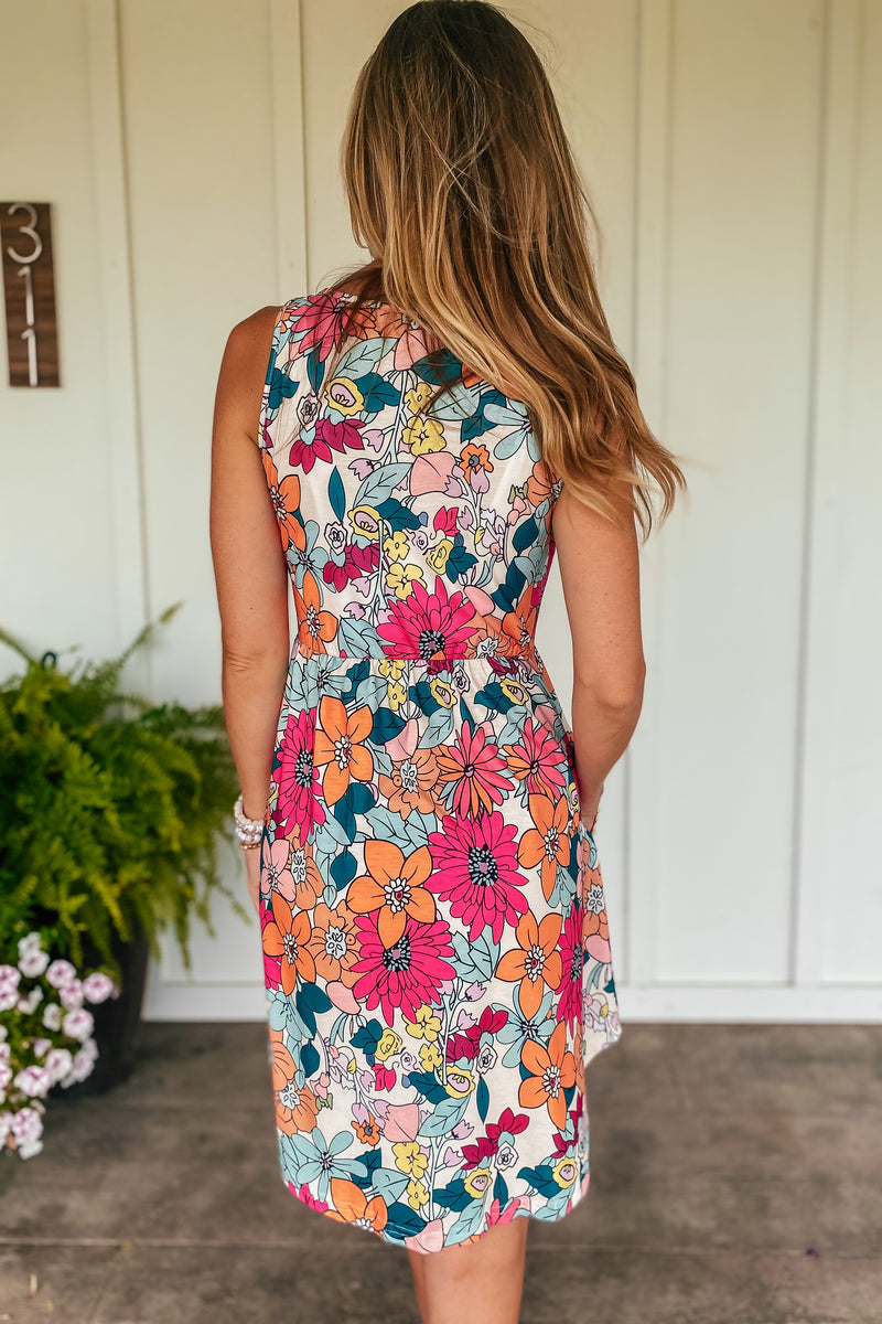 Buttery Soft Retro Bright Floral Dress