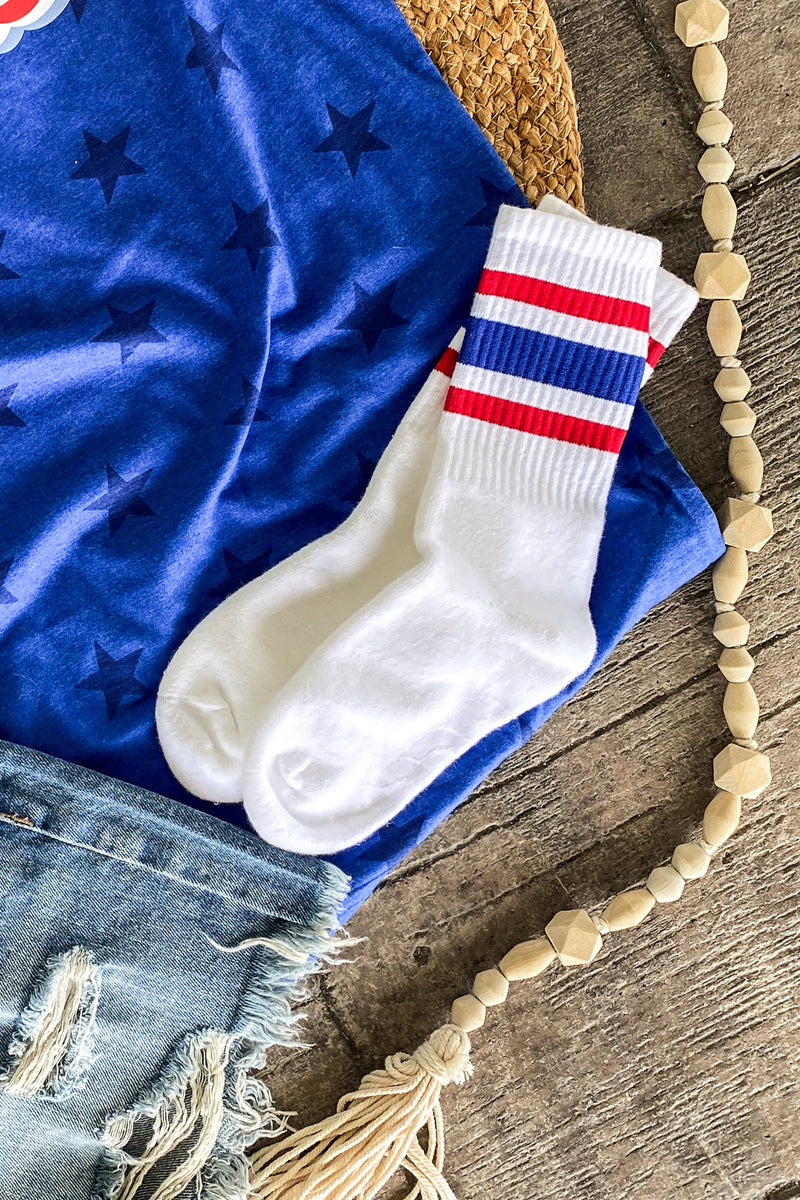 Crew Striped Red White and Blue Socks