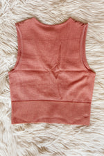 Ribbed V-Plunge Cropped Tank in Coral
