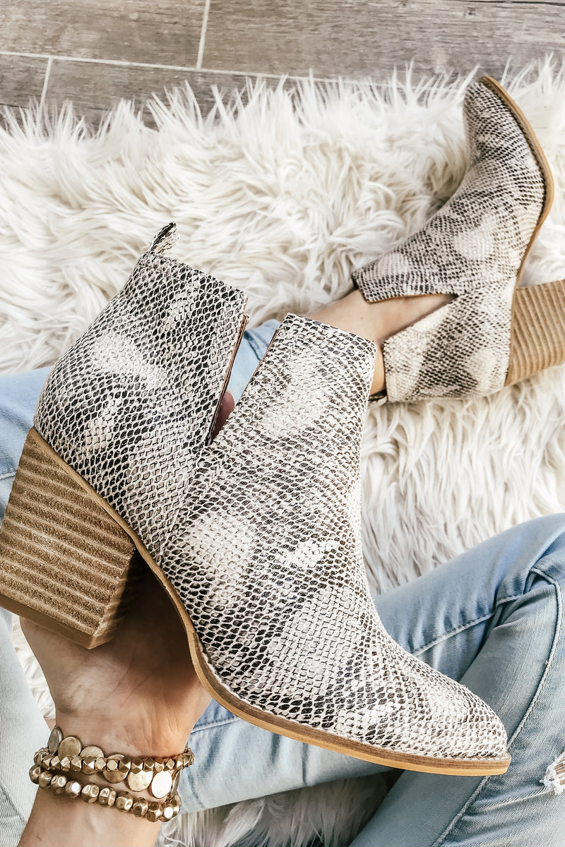 The Avery Faux Suede Bootie in Snake - LURE Boutique