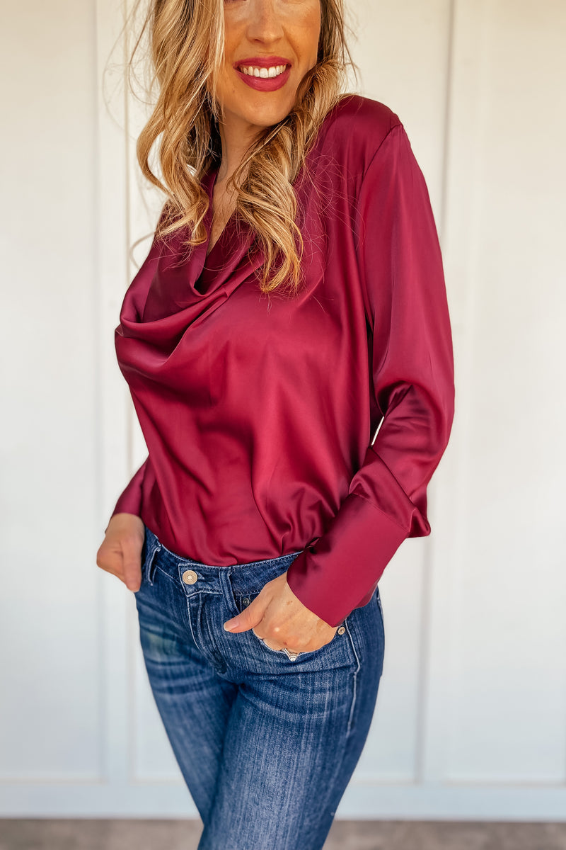 Burgundy Satin Drap Blouse