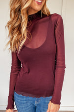 Plum Mesh Mock Neck Top