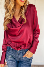 Burgundy Satin Drap Blouse