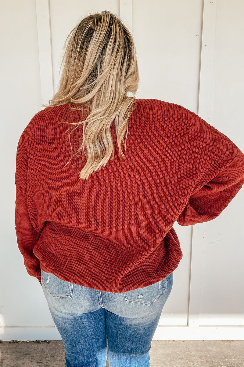 Textured Sleeve Deep Red Sweater - PLUS