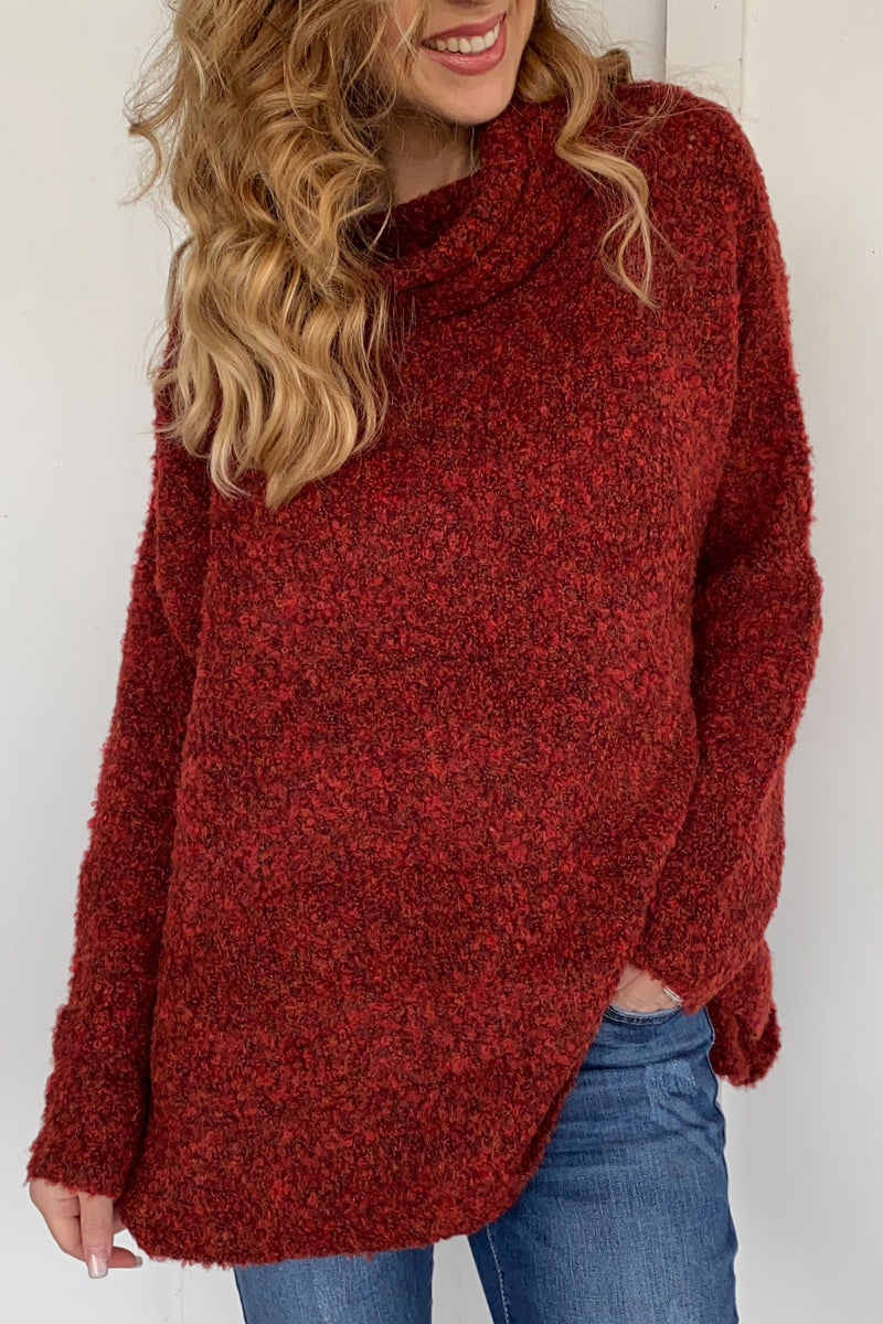 Troy Textured Cowl Neck Sweater in Tomato