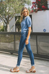MED Wash - Rolled Hem Mid Rise Skinny Jeans