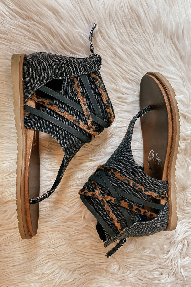 Carla Sparta Sandals in Black and Leopard