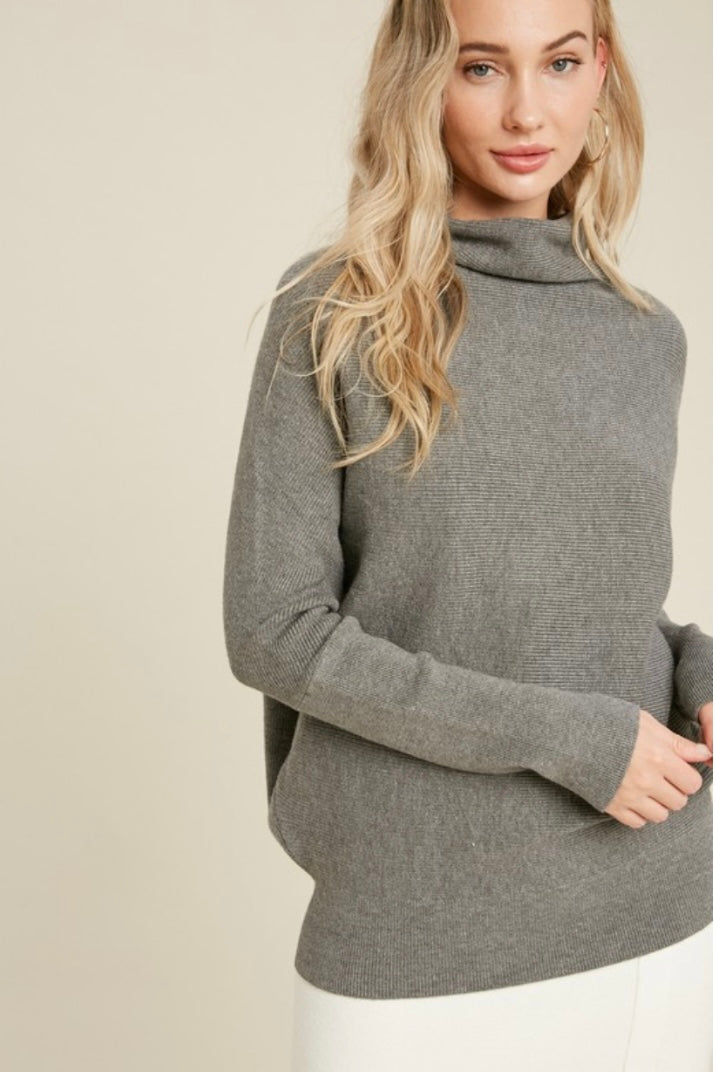 The Beth Slouch Neck Dolman Sweater in Grey