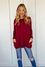 Oversized Pocketed Sweater in Red