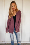 Waffle Knit Open Cardigan in Eggplant