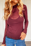 Plum Mesh Mock Neck Top
