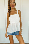 Mixed Knit Embroidered Tank in Off White