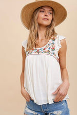 No Promises Embroidered Floral Top