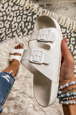 Double Strap Slip On Sandals in White