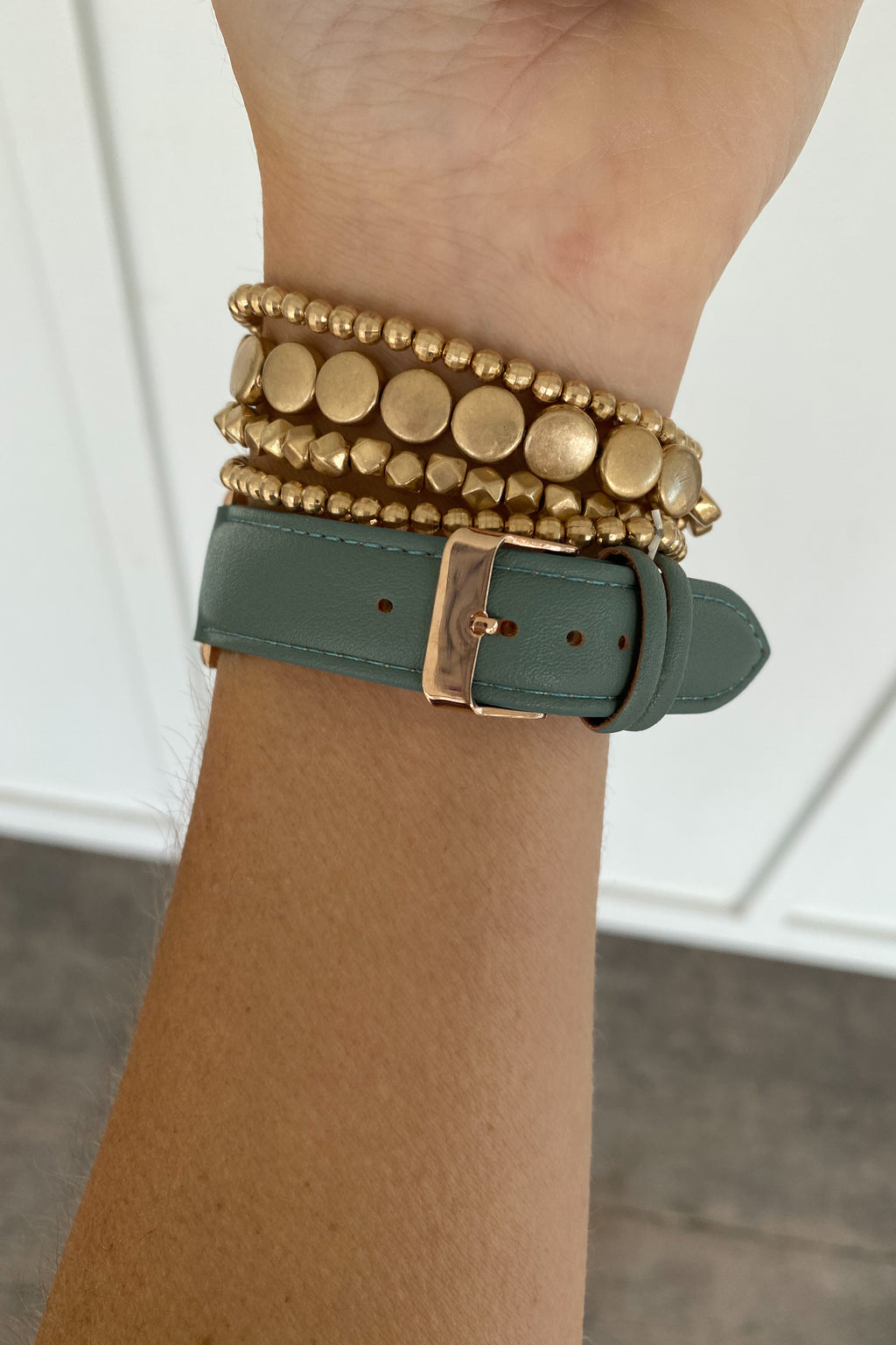 Sea Moss Green Leather Band Watch