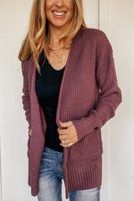 Waffle Knit Open Cardigan in Eggplant