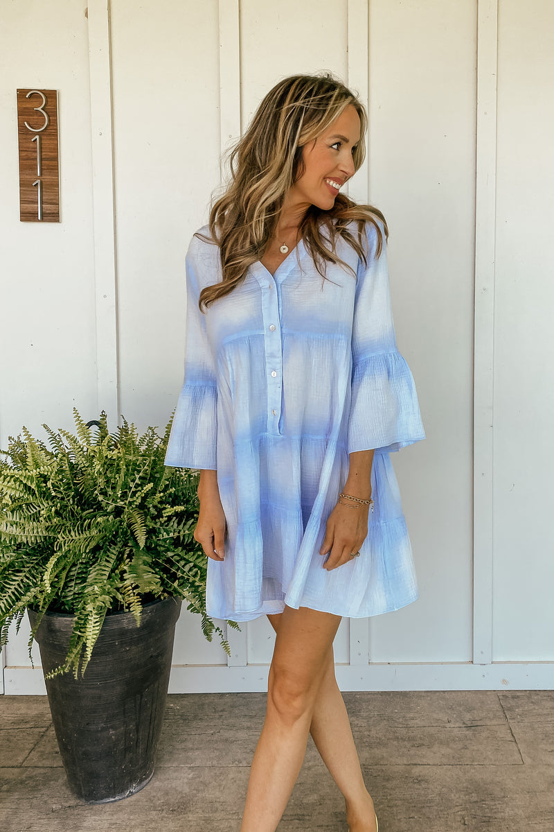Casual and Cool Cotton Dress in Blue
