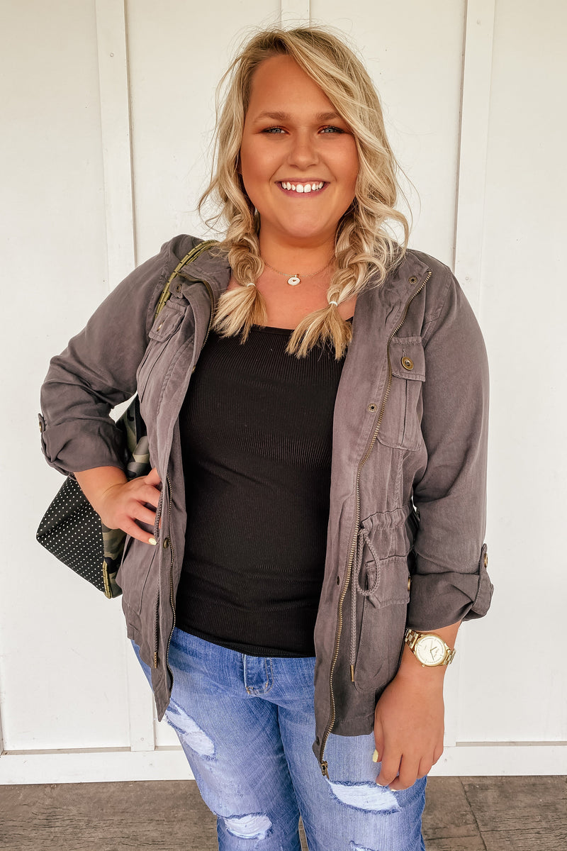 Downtown Tencil Jacket in Charcoal - PLUS