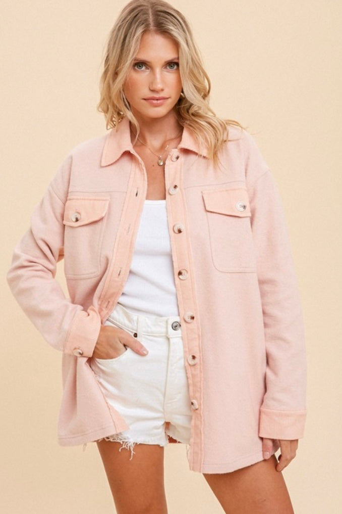 Everyday Button Down Shacket in Soft Apricot