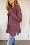 Waffle Knit Open Cardigan in Eggplant