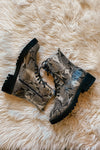 The Conquest Snakeskin Combat Boots