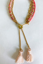 Coral and Gold Tassel Bracelets