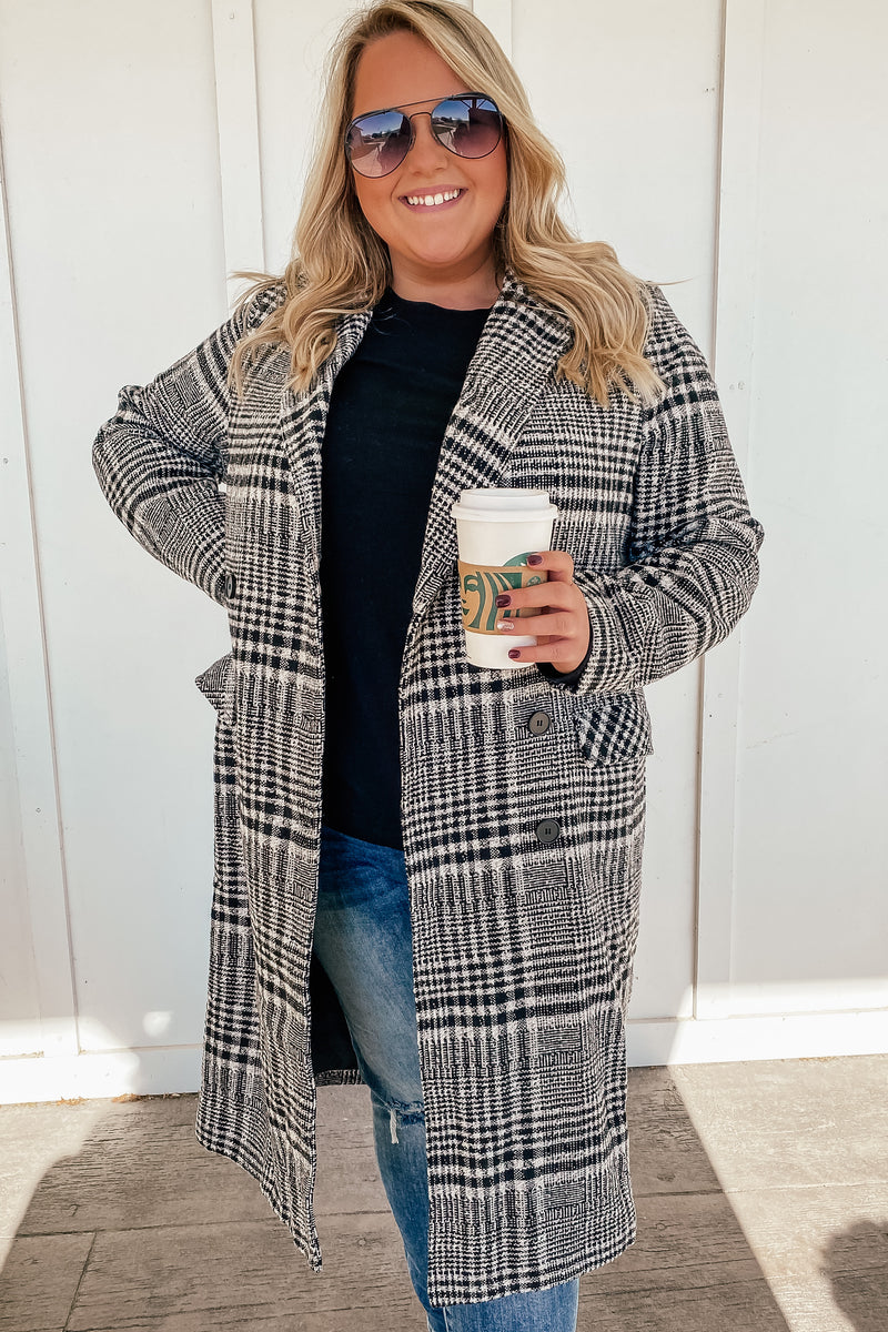 Plaid Knit Wool Over Coat