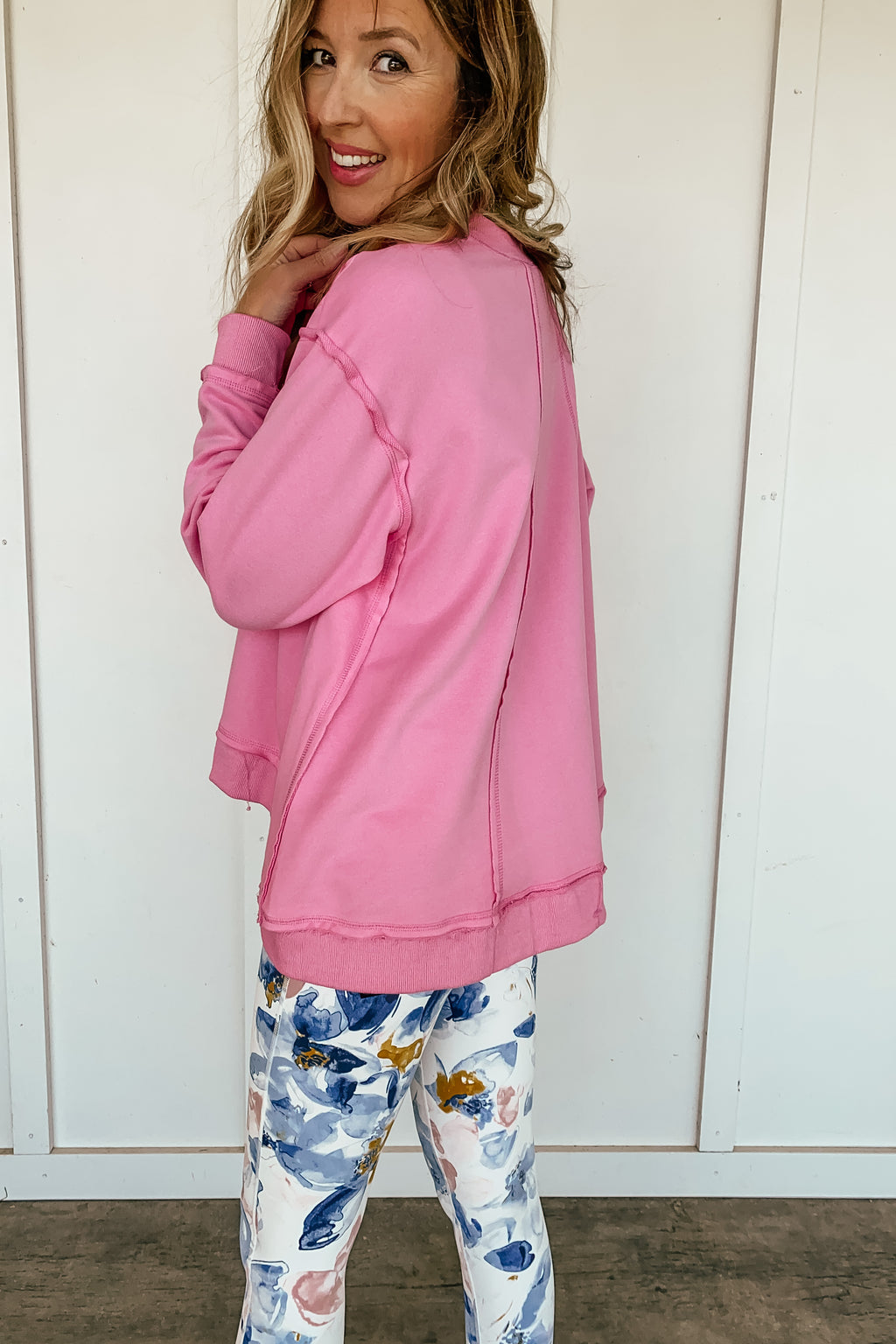 Raw Edge Oversized Pullover in Bubblegum