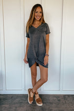 Twisted T-Shirt Dress in Charcoal (S-2XL)